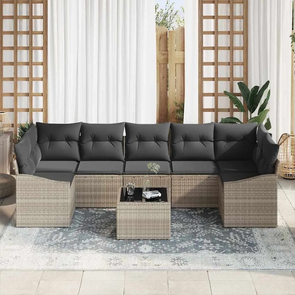 vidaXL Σετ Καναπέ Κήπου με μαξιλάρι 8 pcs Ανοιχτό γκρι 55 x 55 x 37 εκ