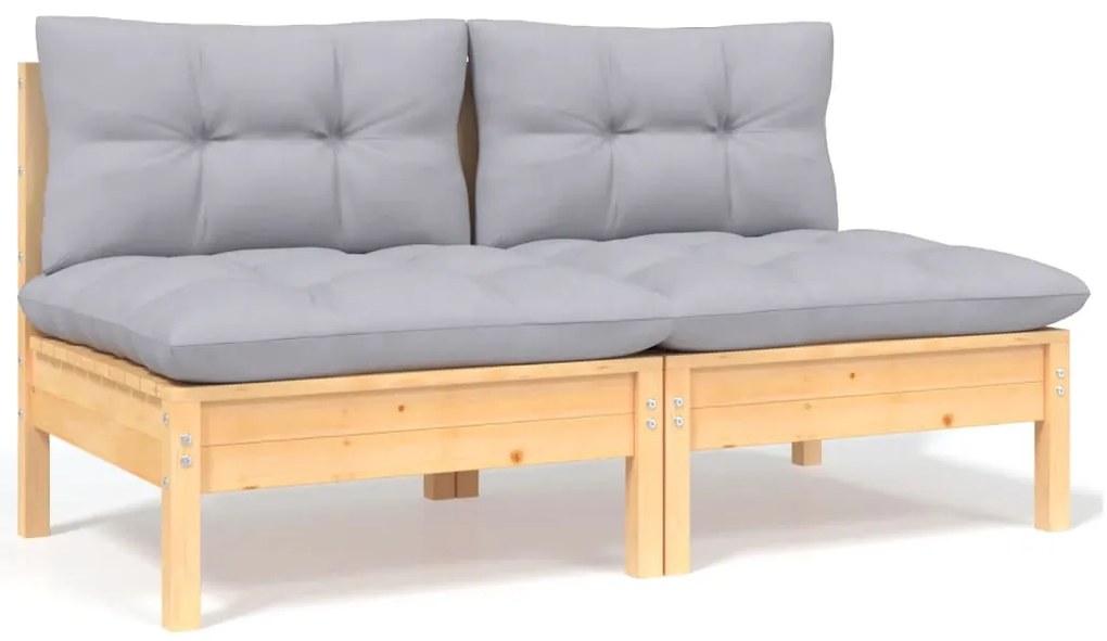 vidaXL Σαλόνι Κήπου Σετ 7 Τεμαχίων Μασίφ Ξύλο Πεύκου με Γκρι Μαξιλάρια