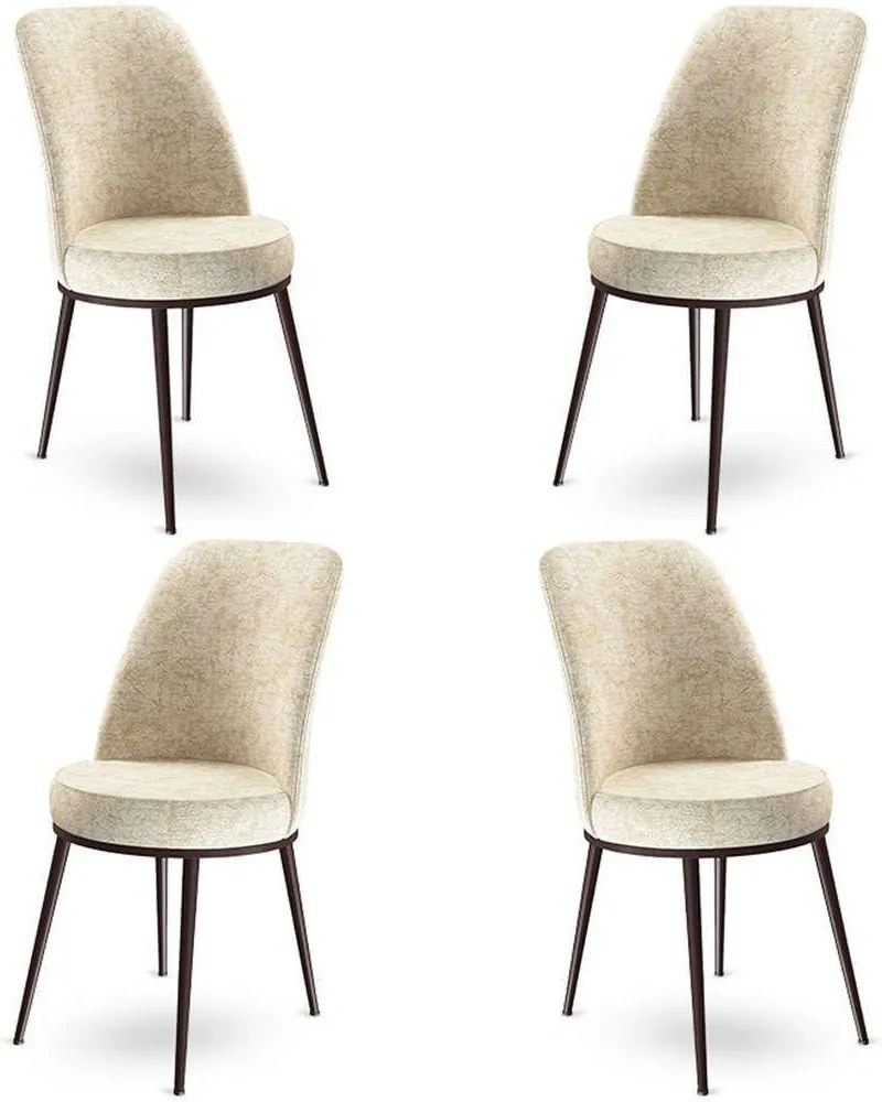 Καρέκλα Dexa Babyface (Σετ 4Τμχ) 240CHR1398 45x42x89cm Cream-Brown Μέταλλο,Ύφασμα