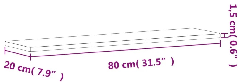 vidaXL Ράφι Τοίχου 80 x 20 x 1,5 εκ. από Μασίφ Ξύλο Οξιάς