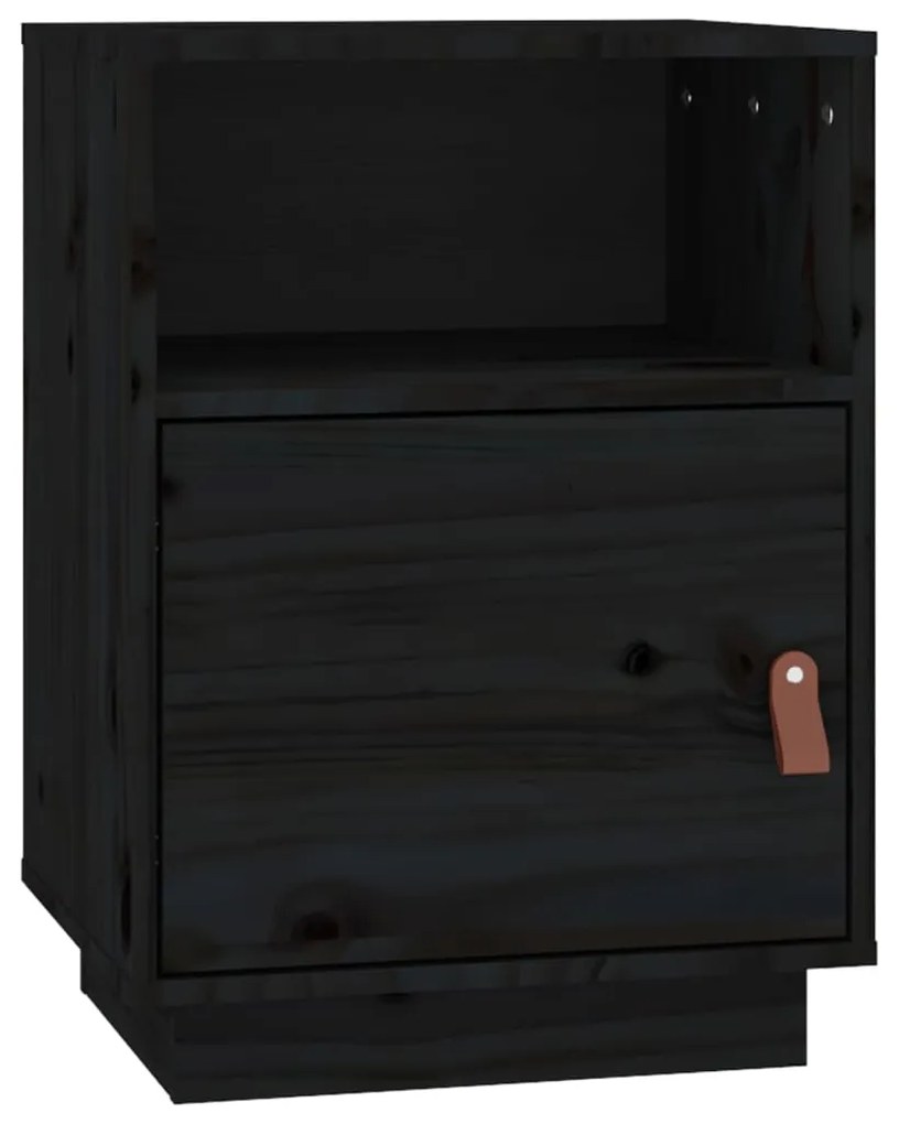 vidaXL Κομοδίνα 2 τεμ. Μαύρα40x34x55 εκ. από Μασίφ Ξύλο Πεύκου