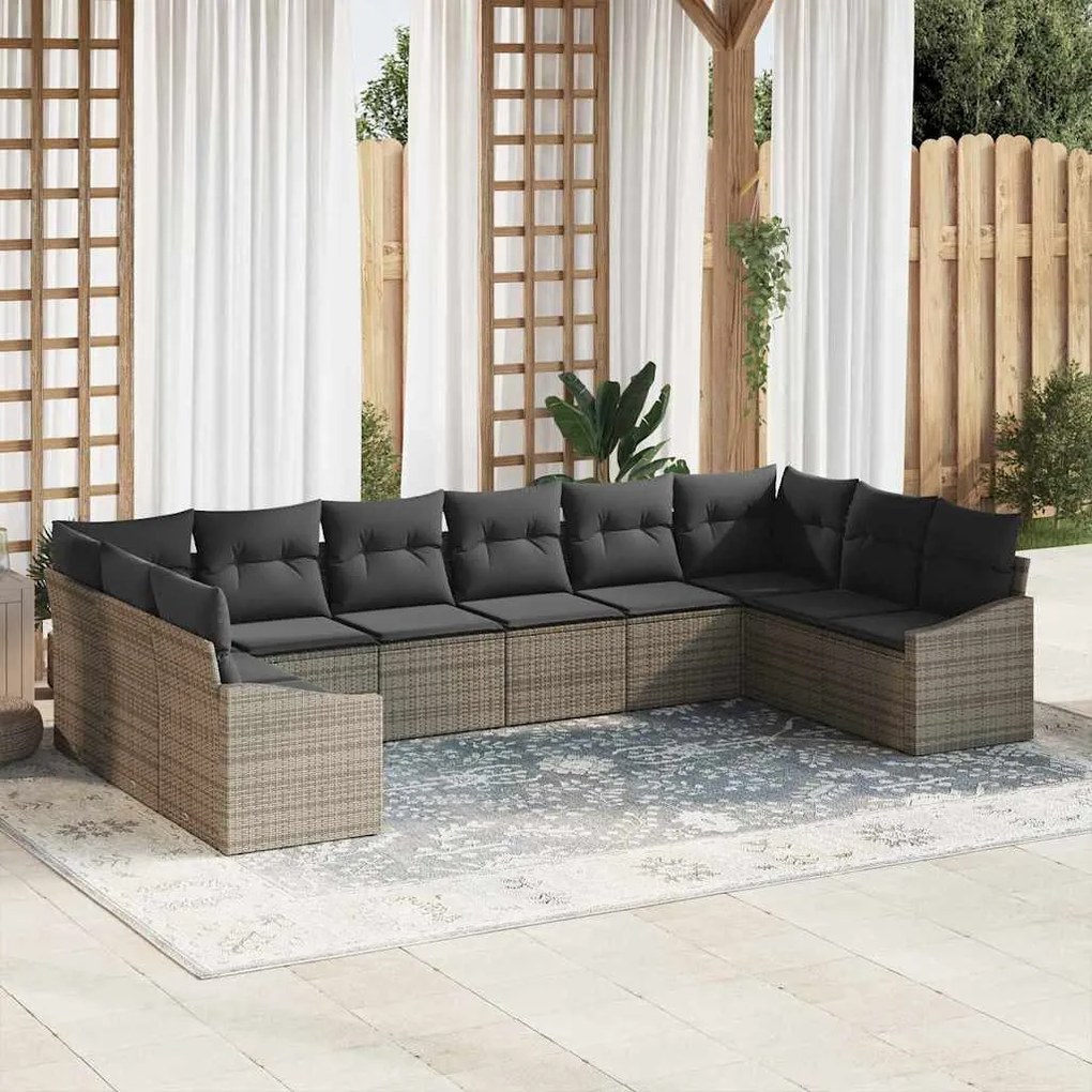vidaXL Σέτ φαγητού για κήπο 10 pcs Γκρι Πολυ rattan, βαμμένο ατσάλι