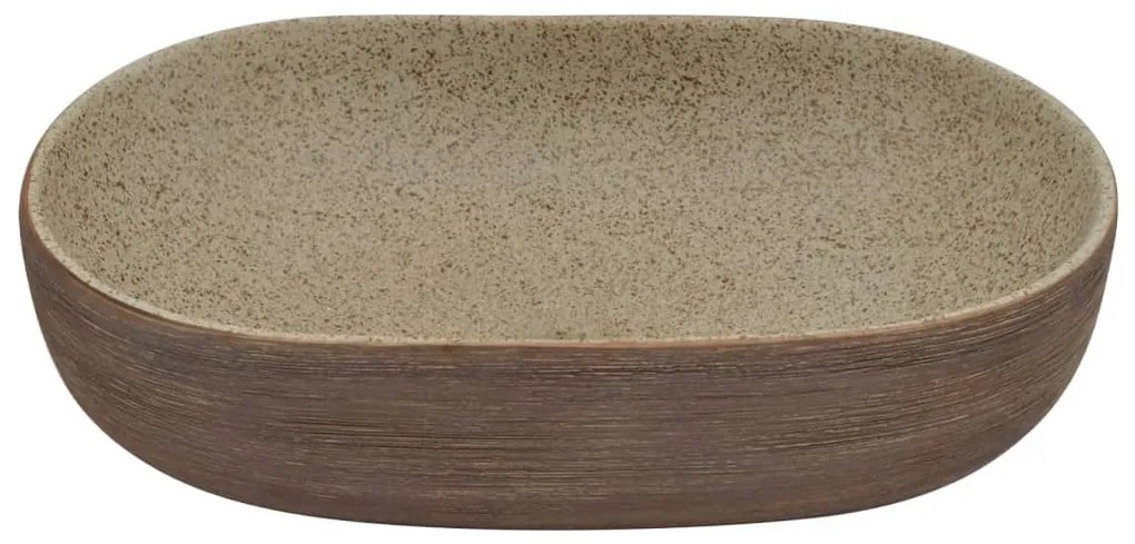vidaXL Νιπτήρας Οβάλ Χρώμα Άμμου και Καφέ 59 x 40 x 14 εκ. Κεραμικός