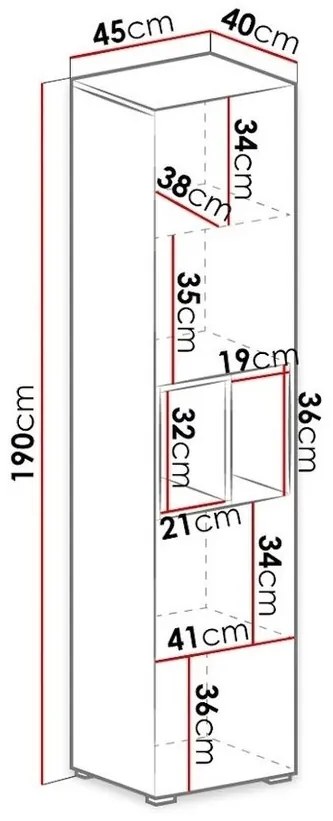 Βιβλιοθήκη Omaha J104, 45x190x40cm, 39 kg, Σκυρόδεμα, Άσπρο, Πλαστικοποιημένη μοριοσανίδα, Ο αριθμός των θυρών: 2, Εντοιχισμένη, Ανοιχτό, Με πόρτες