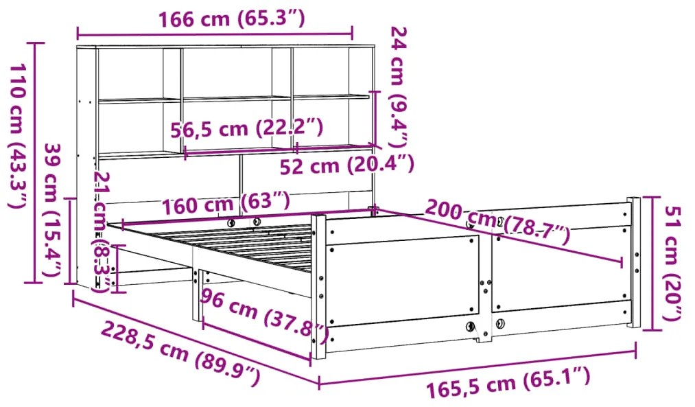 ΚΡΕΒΑΤΙ ΒΙΒΛΙΟΘΗΚΗ ΧΩΡΙΣ ΣΤΡΩΜΑ 160X200 ΕΚ ΜΑΣΙΦ ΞΥΛΟ ΠΕΥΚΟΥ 3322476