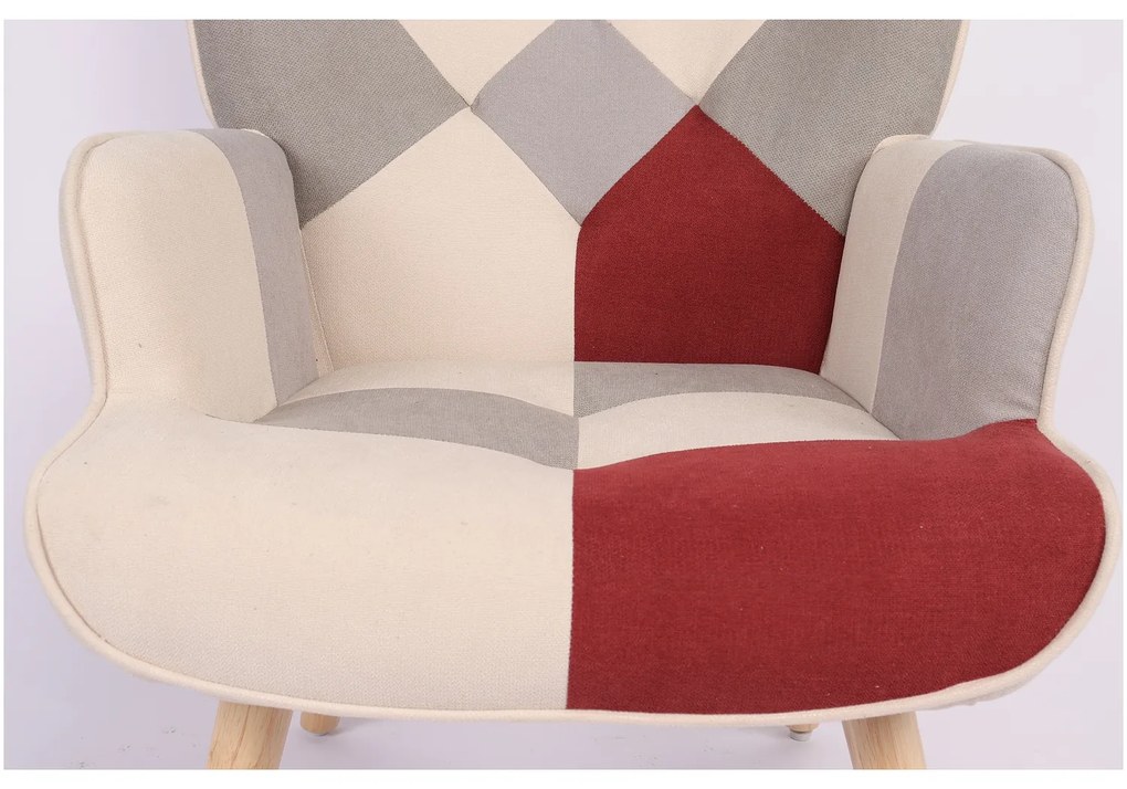 Πολυθρόνα ArteLibre BRIAR Μπορντό/Γκρι Patchwork Ύφασμα/Ξύλο 73x69x96cm