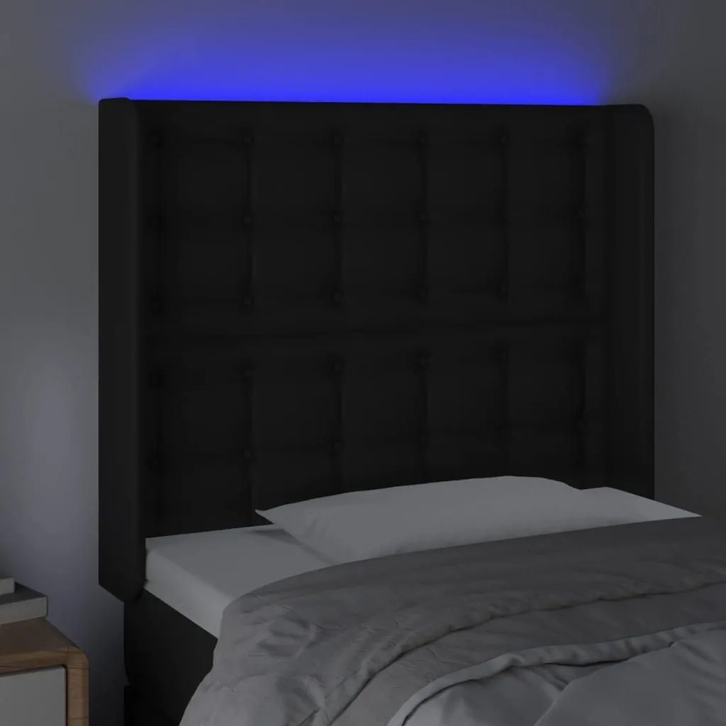 Κεφαλάρι Κρεβατιού LED Μαύρο 83x16x118/128εκ. Συνθετ. Δέρμα - Μαύρο