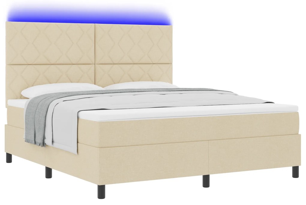 vidaXL Κρεβάτι με ελατήρια και στρώμα & LED σε κρεμ - 180 x 200 cm με υφασμάτινη βάση