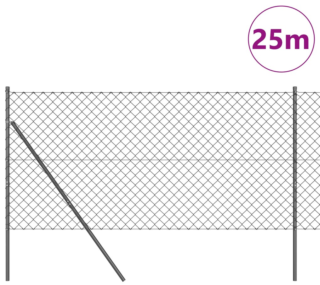 vidaXL Φράχτης Αλυσίδας με 13 Στύλους 1.4x25 μ Γαλβανισμένο Ατσάλι Γκρι