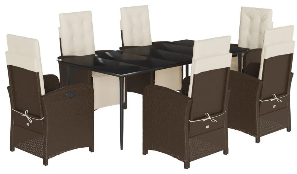 vidaXL Σετ Τραπεζαρίας Κήπου 7 τεμ. Καφέ Συνθετικό Ρατάν με Μαξιλάρια