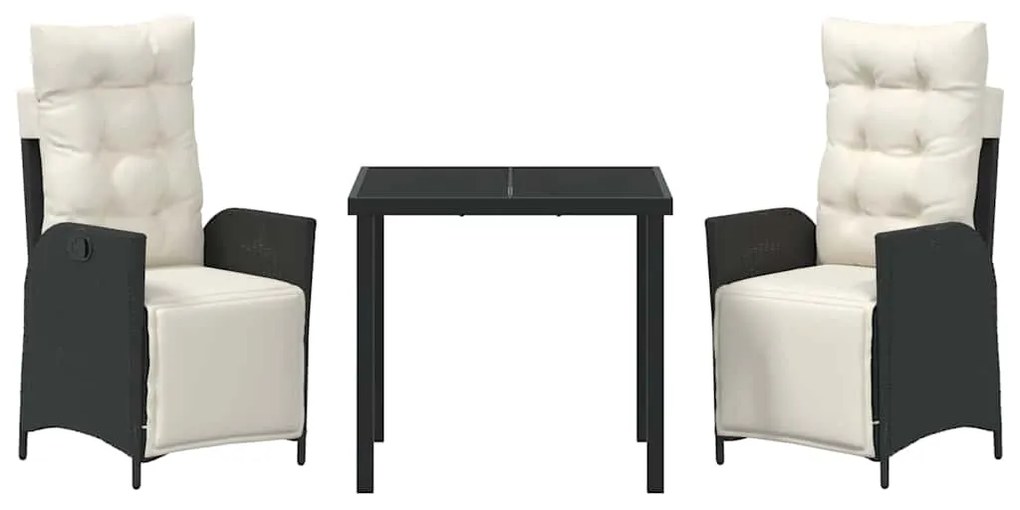 vidaXL Σέτ φαγητού για κήπο με μαξιλάρι 3 pcs Μαύρο συνθετικό ρατάν