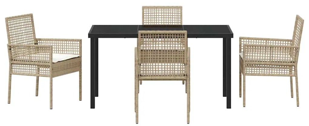 vidaXL Σέτ φαγητού για κήπο με μαξιλάρι 5 pcs Μπεζ συνθετικό ρατάν