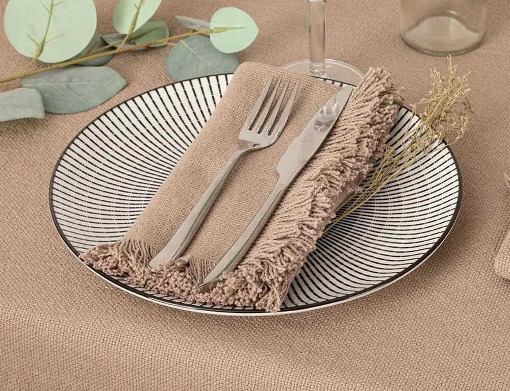 Σετ Πετσέτες φαγητού Maha Atmosphera με κρόσσια και διαστάσεις 40x40cm - Grey - 2 τεμάχια