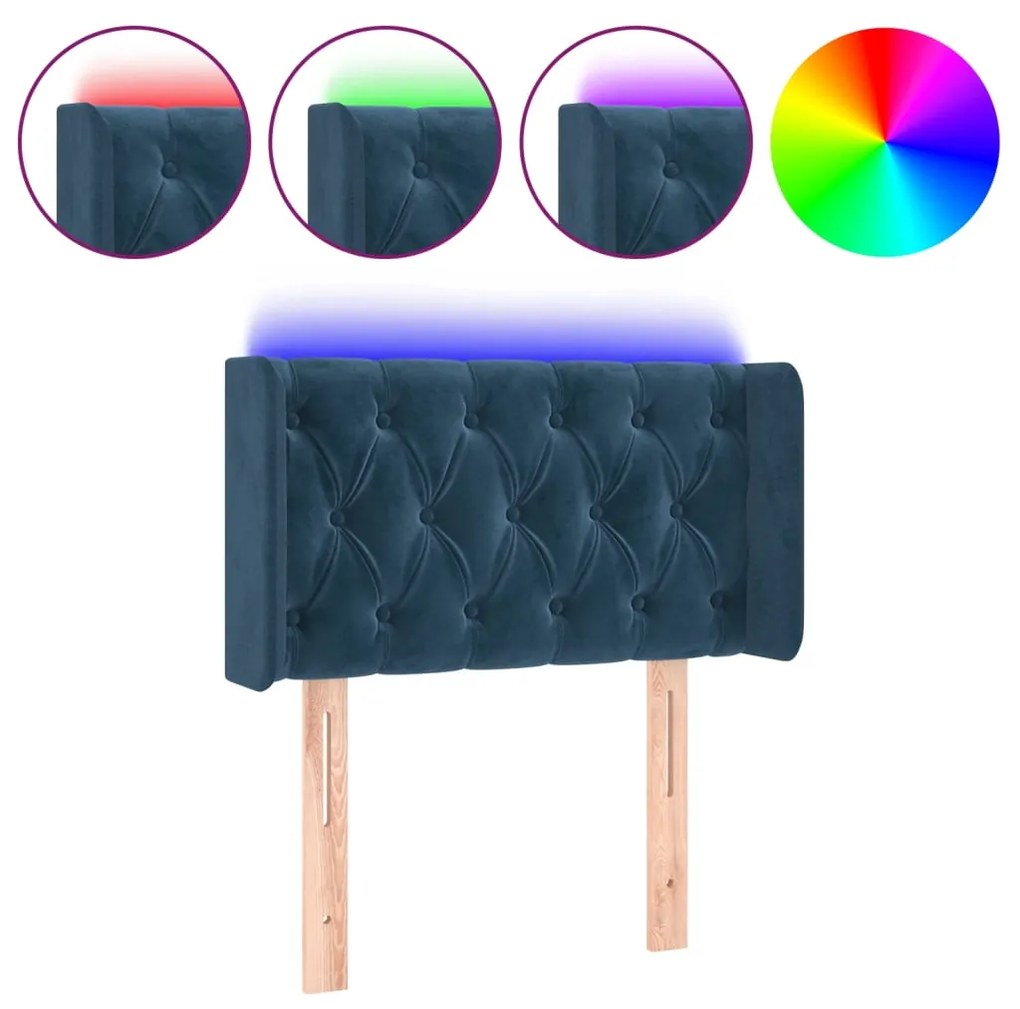 vidaXL Κεφαλάρι Κρεβατιού LED Σκούρο Μπλε 83x16x78/88 εκ. Βελούδινο