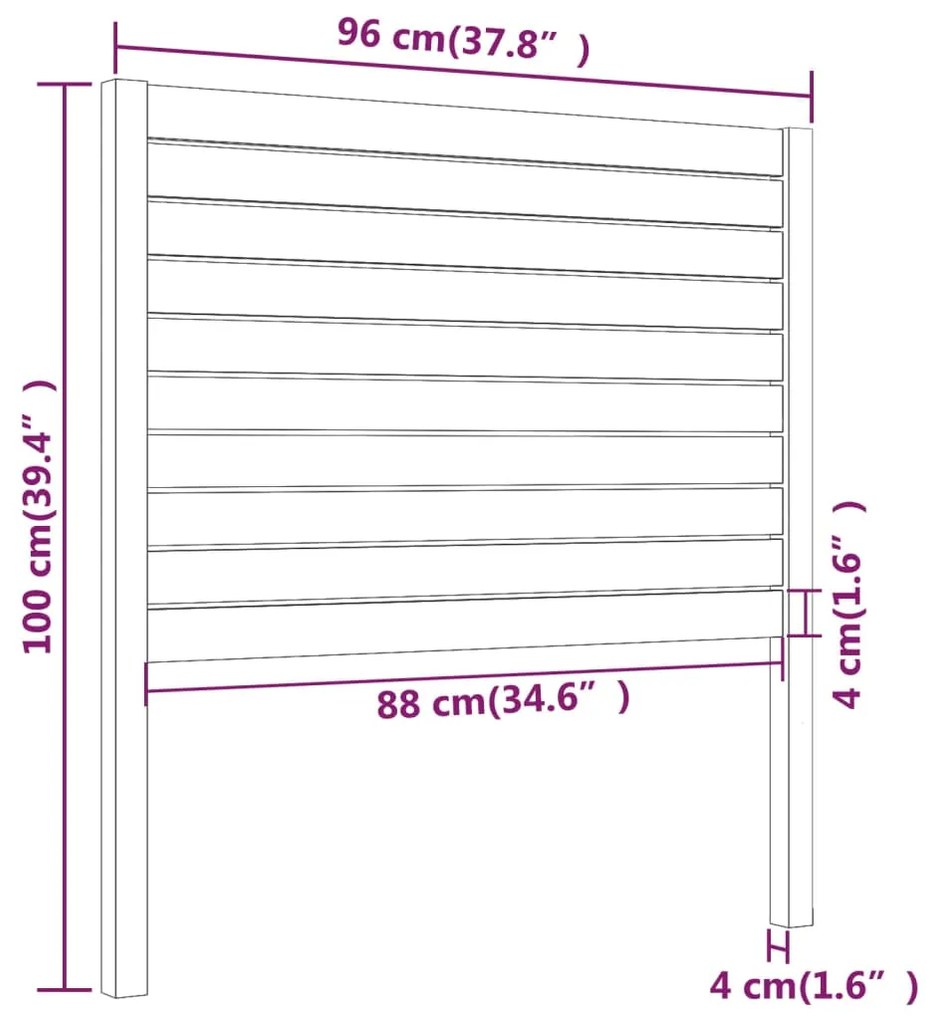 vidaXL Κεφαλάρι Κρεβατιού Μαύρο 96 x 4 x 100 εκ. από Μασίφ Ξύλο Πεύκου