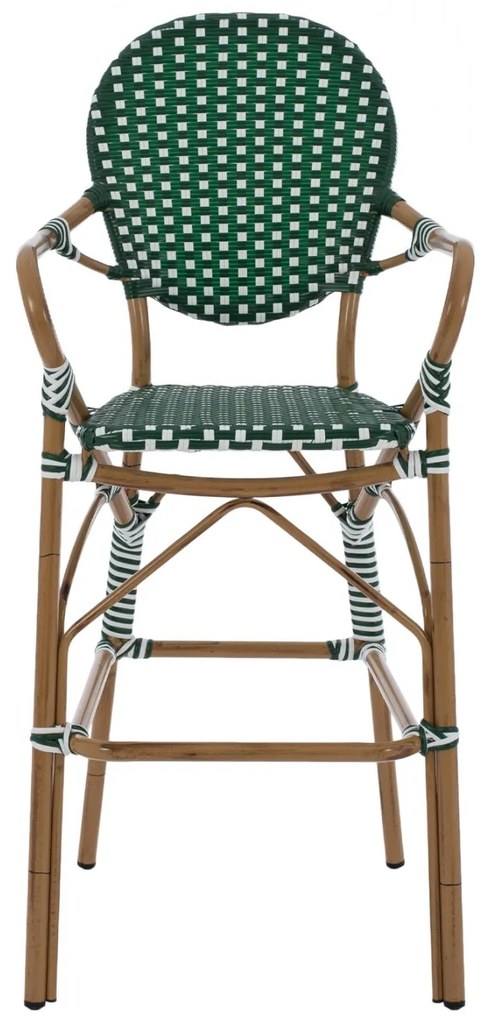 Σκαμπό Μπαρ C5794.01 Αλουμινίου Bamboo Look με Wicker Πράσινο - Λευκό 56x60x126 εκ. 56x60x126 εκ.