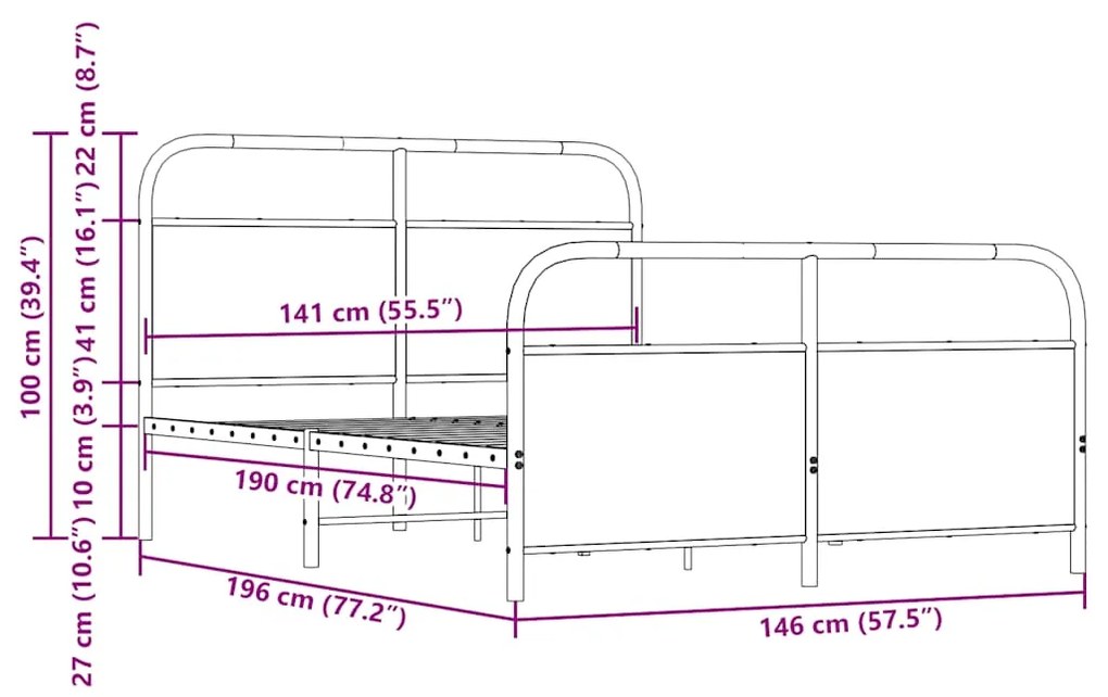 Σκελετός Κρεβ. Χωρίς Στρώμα Καπνιστή Δρυς 140x190 εκ. Μεταλλικό - Καφέ