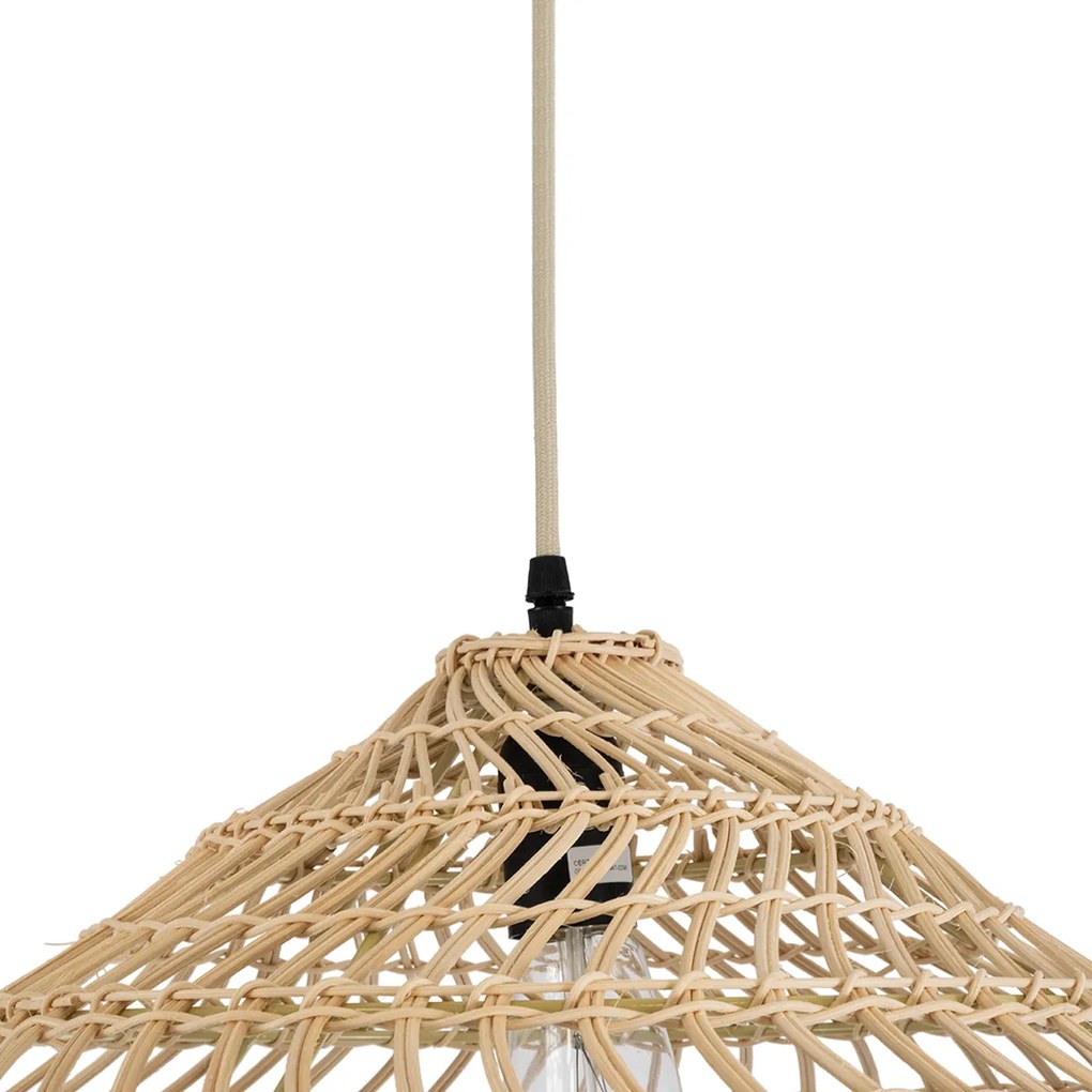 GloboStar® KAIA 02346 Boho Κρεμαστό Φωτιστικό Οροφής Μονόφωτο 1 x E27 AC220-240V IP20 - Φ60 x Υ20cm - Μπεζ Ξύλινο Μπαμπού Πλέγμα Καμπάνα - 5 Χρόνια Εγγύηση