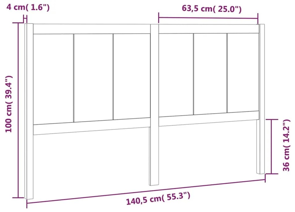 vidaXL Κεφαλάρι Κρεβατιού 140,5 x 4 x 100 εκ. από Μασίφ Ξύλο Πεύκου
