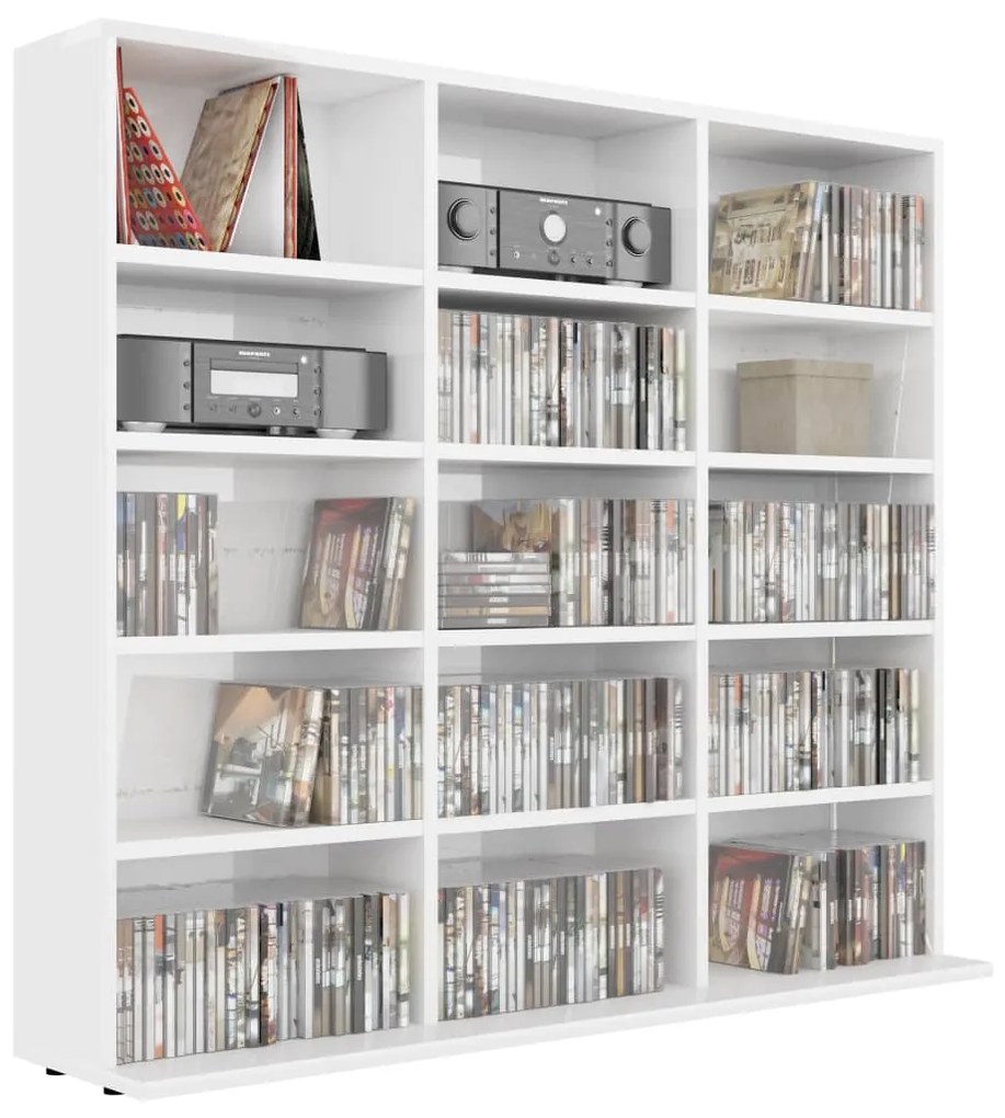 vidaXL Έπιπλο για CD Γυαλιστερό Λευκό 100 x 23 x 89,5 εκ. Επεξ. Ξύλο