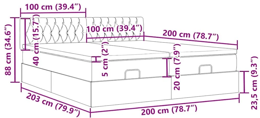 Οθωμανικό κρεβάτι με στρώματα Μαύρο 200x200cm Velvet - Μαύρο