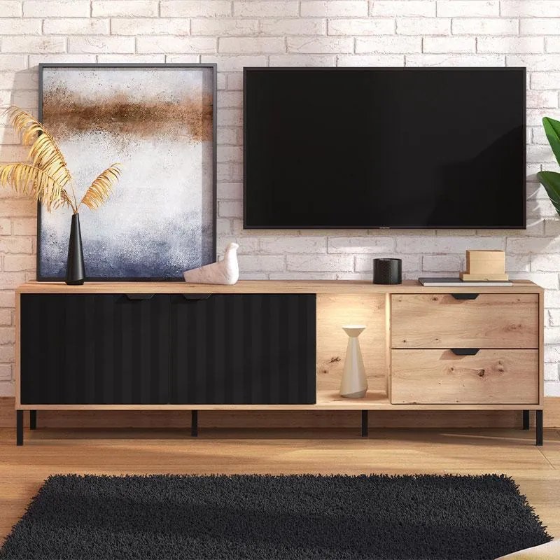 Έπιπλο Τηλεόρασης Vandea 4K2F2V Artisan Oak - Μαύρο Μάτ 183x40x54 εκ. 183x40x54 εκ.