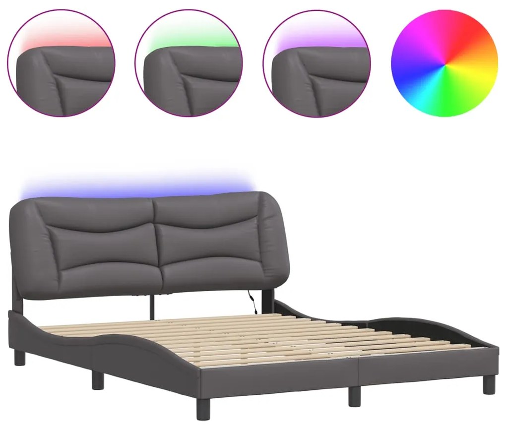 vidaXL Πλαίσιο Κρεβατιού με LED Γκρι 160x200 εκ. Συνθετικό Δέρμα