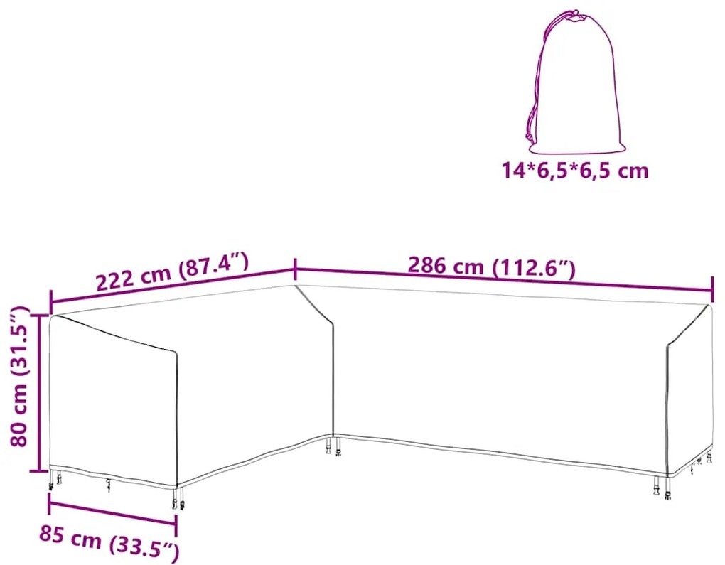 vidaXL Κάλυμμα Επίπλων Εξωτερικού Χώρου 286 x 222 x 80 εκ. Ύφασμα 210D