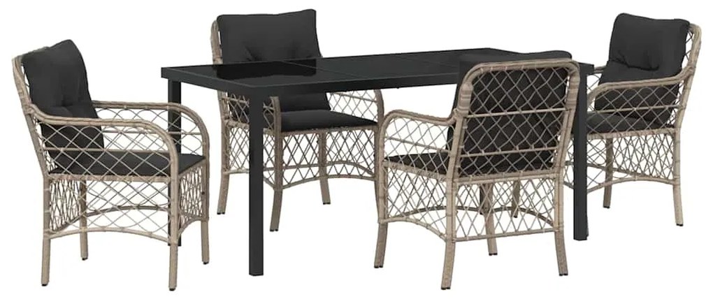 vidaXL Σέτ φαγητού για κήπο με μαξιλάρι 5 pcs Ανοιχτό γκρι Πολυ ράταν