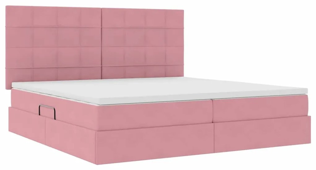 vidaXL Κρεβάτι με αποθηκευτικό χώρο και LED Ροζ 200 x 200 cm Βελούδο
