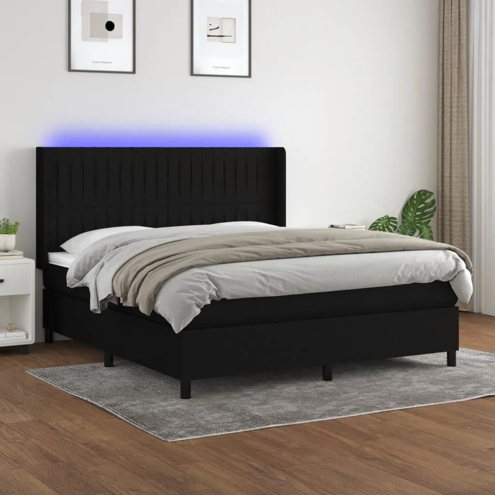 ΚΡΕΒΑΤΙ BOXSPRING ΜΕ ΣΤΡΩΜΑ &amp; LED ΜΑΥΡΟ 160X200 ΕΚ. ΥΦΑΣΜΑΤΙΝΟ 3138487