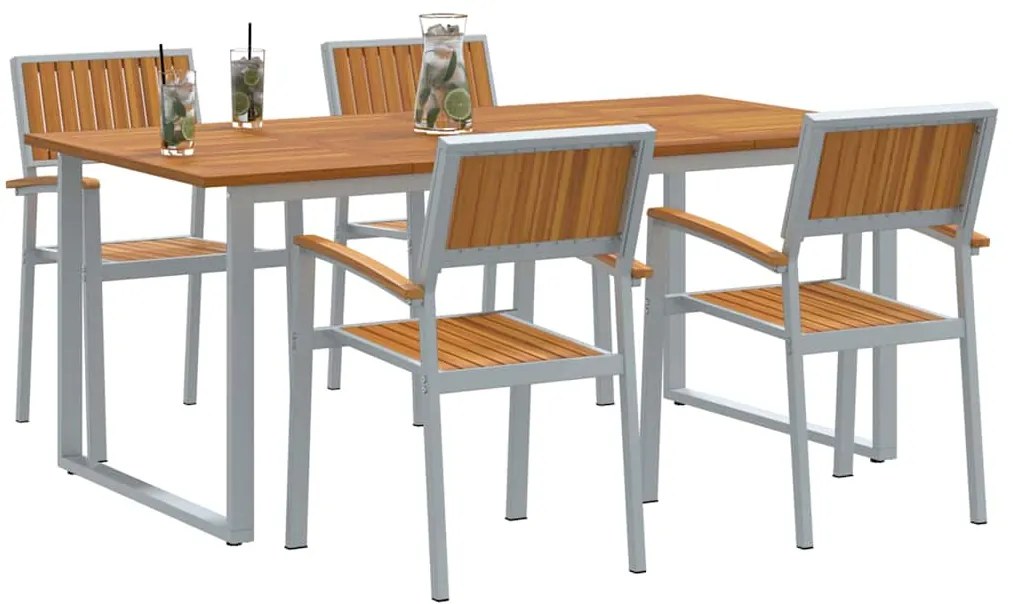 vidaXL Σέτ φαγητού για κήπο 5 pcs Γκρι Στερεό Ξύλο Ακακίας