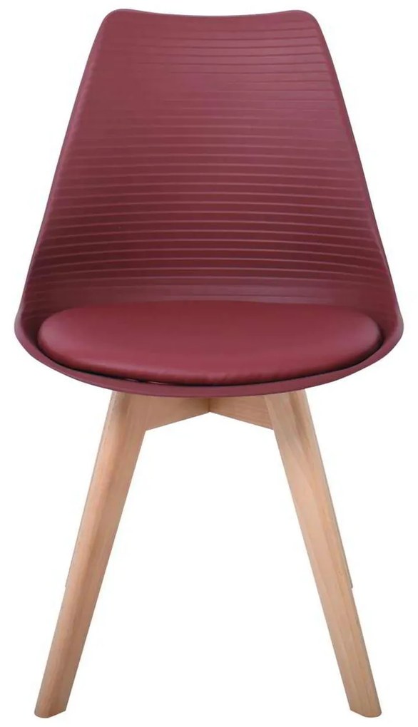 Καρέκλα MARTIN STRIPE Ξύλινο πόδι / PP Μπορντώ 49x56x82cm (Σετ 4 ΤΕΜ)