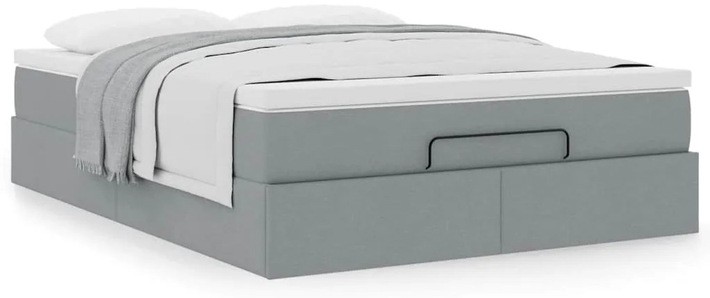 vidaXL Οθωμανικό κρεβάτι με στρώμα ανοιχτό γκρι 140x200cm ύφασμα