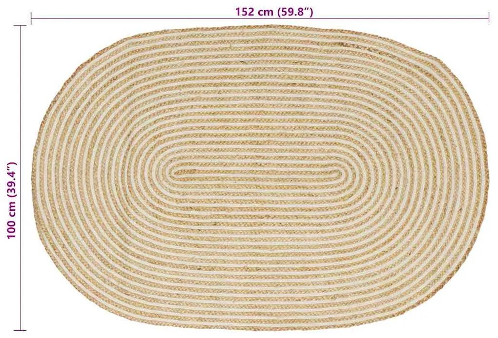 vidaXL Χαλί Φυσικό και Λευκό 100 x 152 εκ. Γιούτα