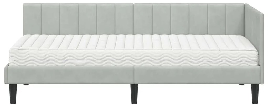 vidaXL Κρεβάτι γωνίας με στρώμα με στρώμα 2 pcs Ανοιχτό γκρι Βελούδο