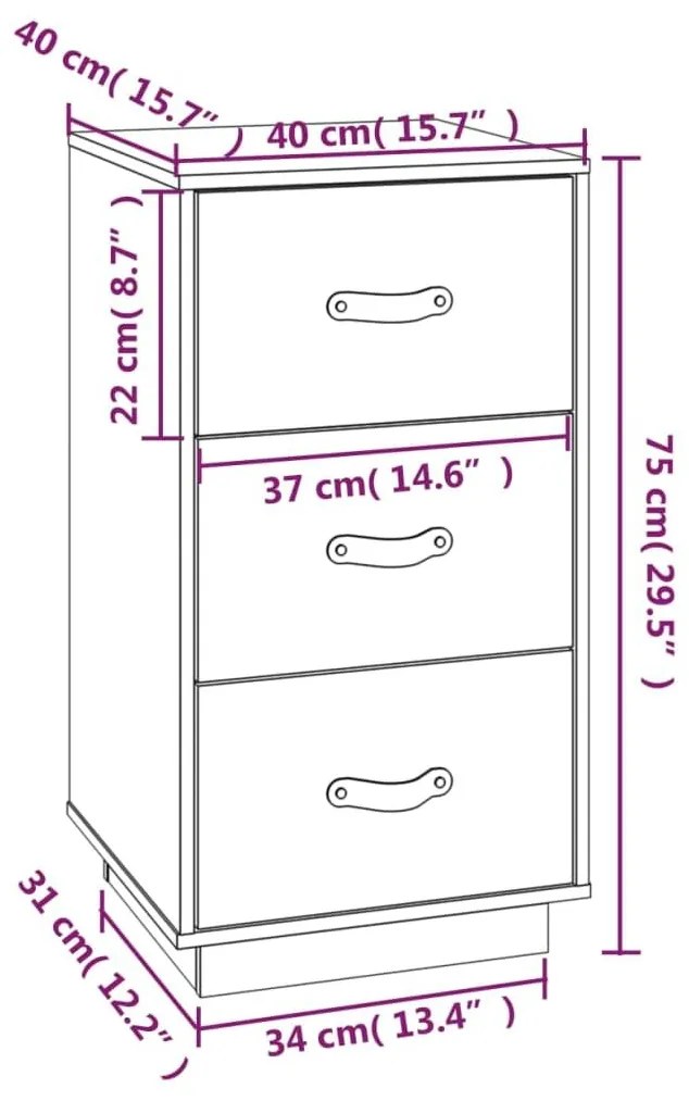 Κομοδίνα 2 τεμ. Γκρι 40x40x75 εκ. από Μασίφ Ξύλο Πεύκου - Γκρι