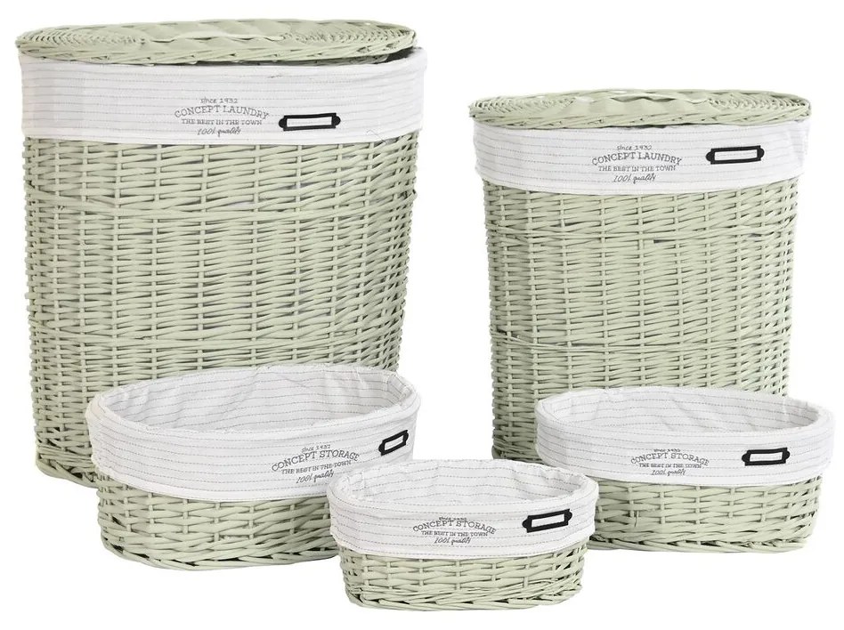 Σετ καλαθιών DKD Home Decor Πράσινο λυγαριά 51 x 37 x 56 cm 5 Τεμάχια
