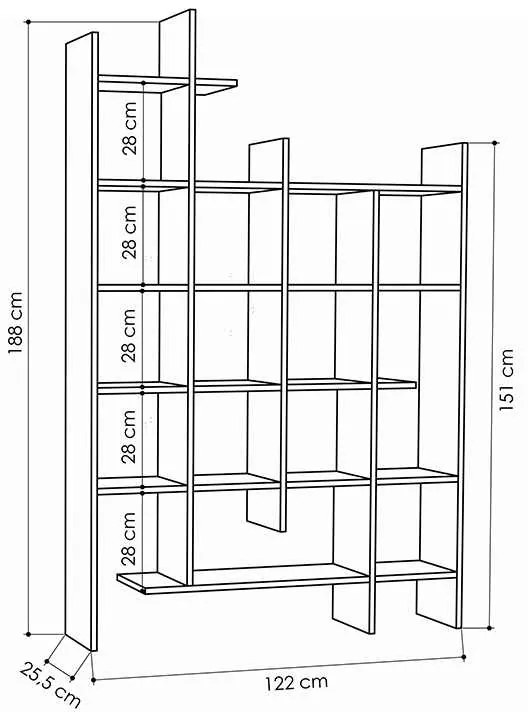 Βιβλιοθήκη μελαμίνης Manco Megapap χρώμα ανθρακί 122x25,5x188εκ.