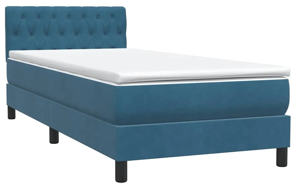 vidaXL Κρεβάτι Boxspring με Στρώμα Σκούρο Μπλε 80x220 εκ. Βελούδινο