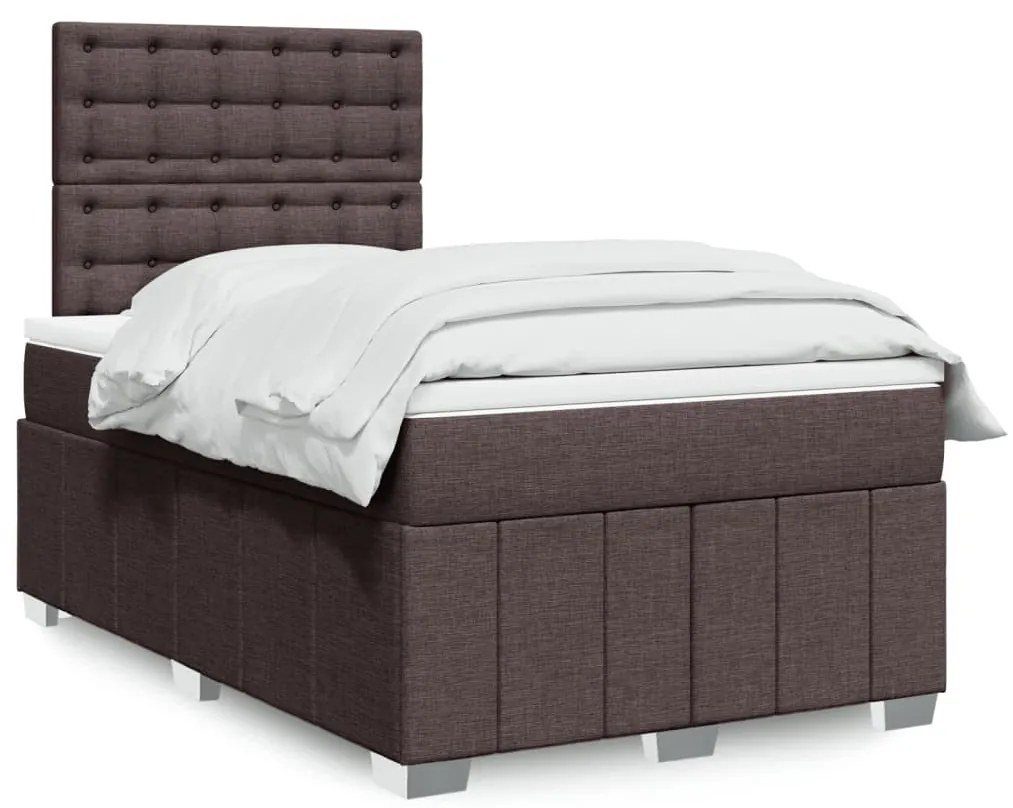 Κρεβάτι Boxspring με Στρώμα Σκούρο Καφέ 120x190 εκ Υφασμάτινο - Καφέ