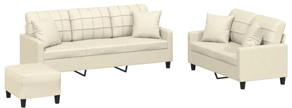 vidaXL Πολυθρόνες Σετ 3 Τεμαχίων Κρεμ Συνθετικό Δέρμα με Μαξιλάρια