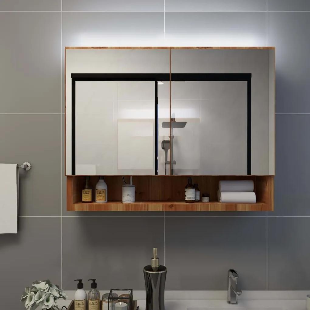Καθρέφτης Μπάνιου με Ντουλάπι/LED Χρώμα Δρυός 80x15x60 εκ. MDF - Καφέ