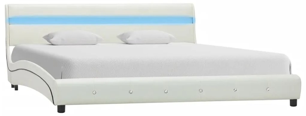vidaXL Πλαίσιο Κρεβατιού με LED Λευκό 150 x 200εκ. από Συνθετικό Δέρμα
