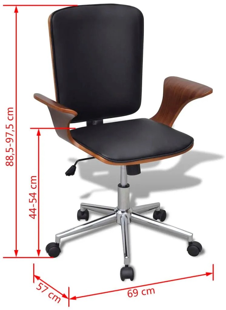 Καρέκλα Γραφείου Περιστρεφόμενη από Λυγισμένο Ξύλο και Συνθετικό Δέρμα - Καφέ