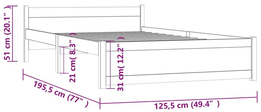 ΠΛΑΙΣΙΟ ΚΡΕΒΑΤΙΟΥ 120 X 190 ΕΚ. ΑΠΟ ΜΑΣΙΦ ΞΥΛΟ 4FT SMALL DOUBLE 815014