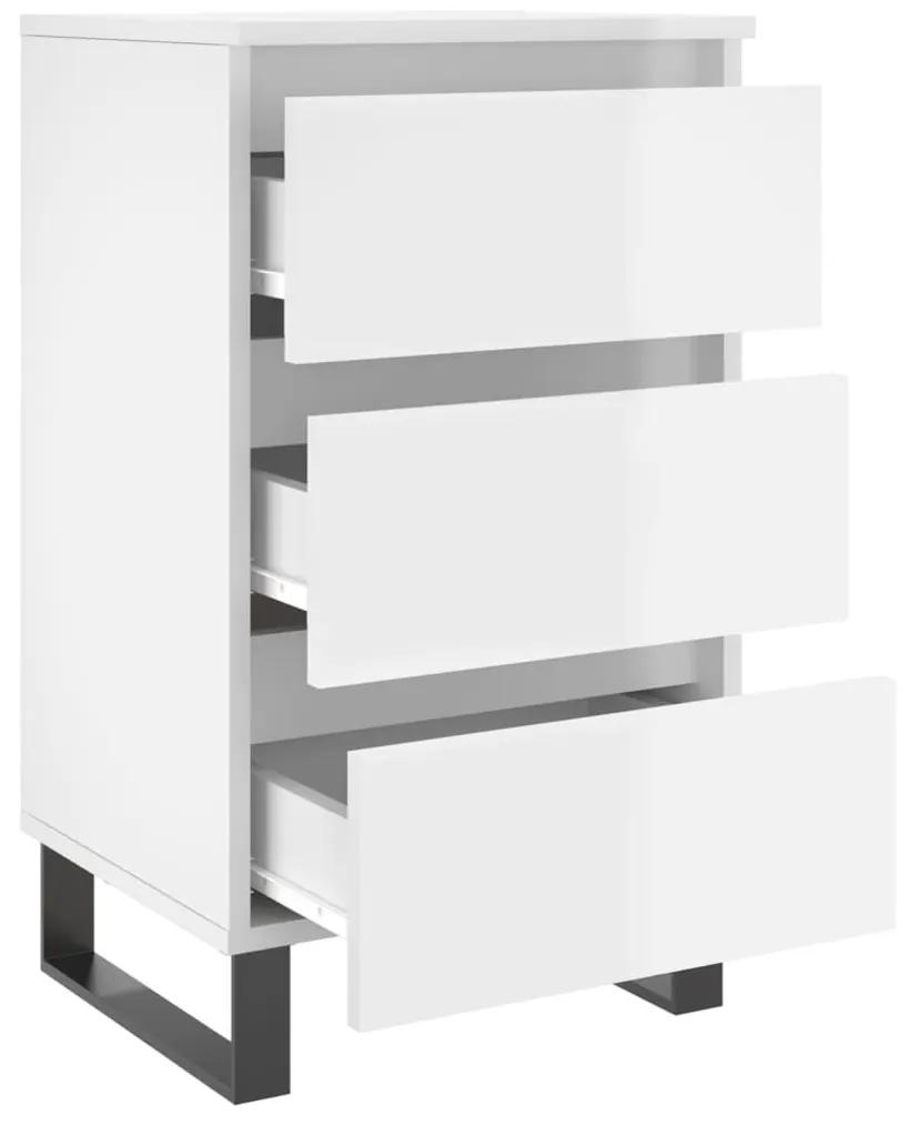 Κομοδίνο Γυαλ. Λευκό 40 x 35 x 69 εκ. από Επεξεργασμένο Ξύλο - Λευκό