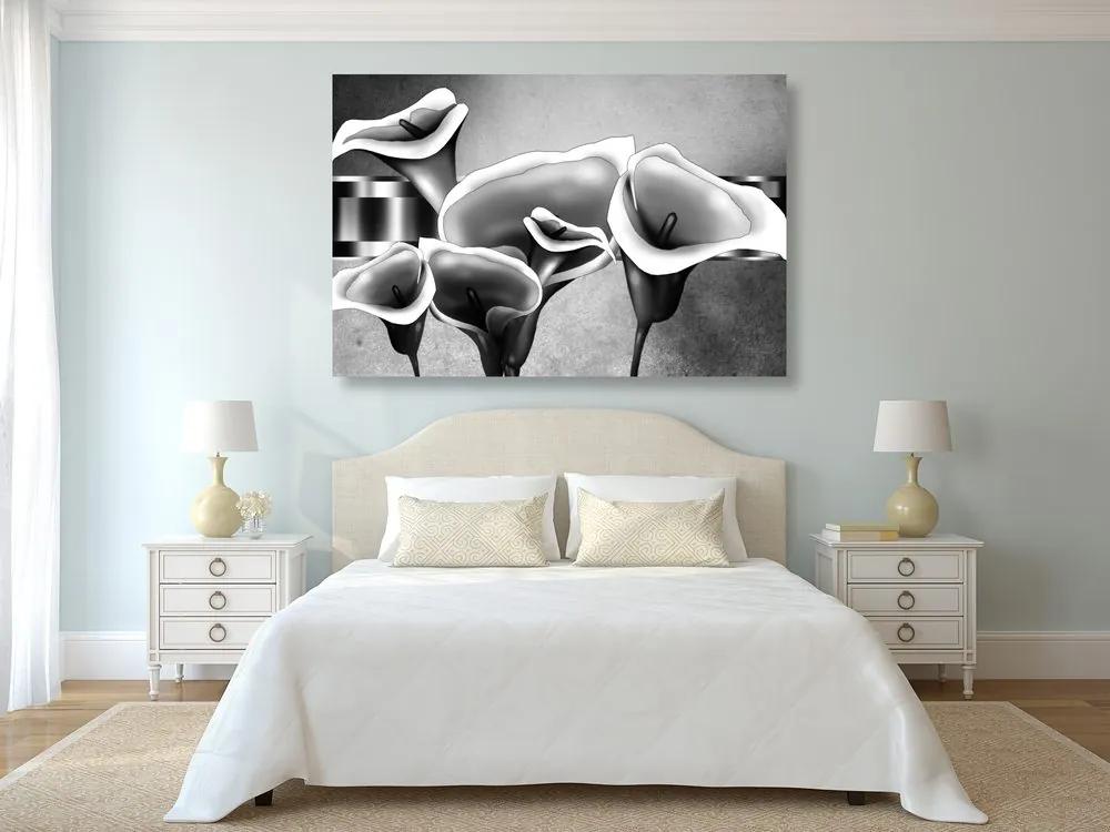 Εικόνα κομψών λουλουδιών λάσπης σε μαύρο & άσπρο - 60x40