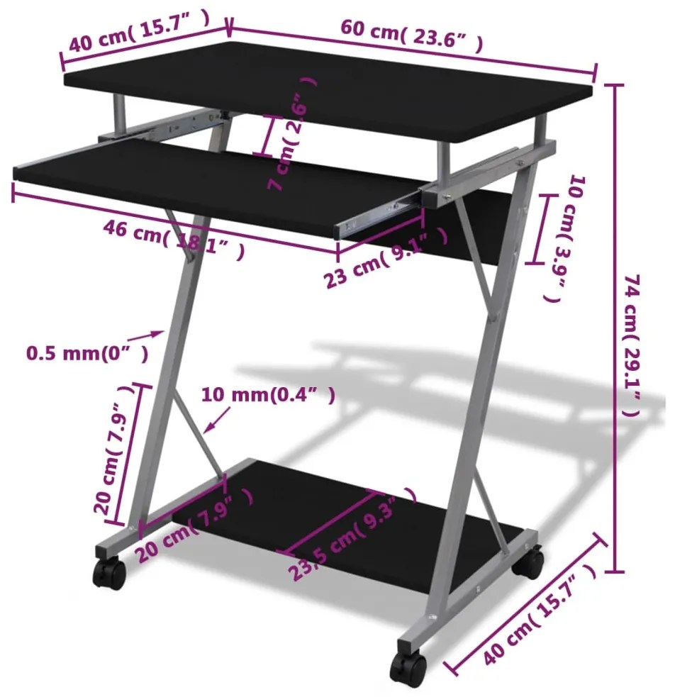 vidaXL Έπιπλο γραφείου για υπολογιστή με συρόμενο δίσκο Μαύρο φινίρισμα