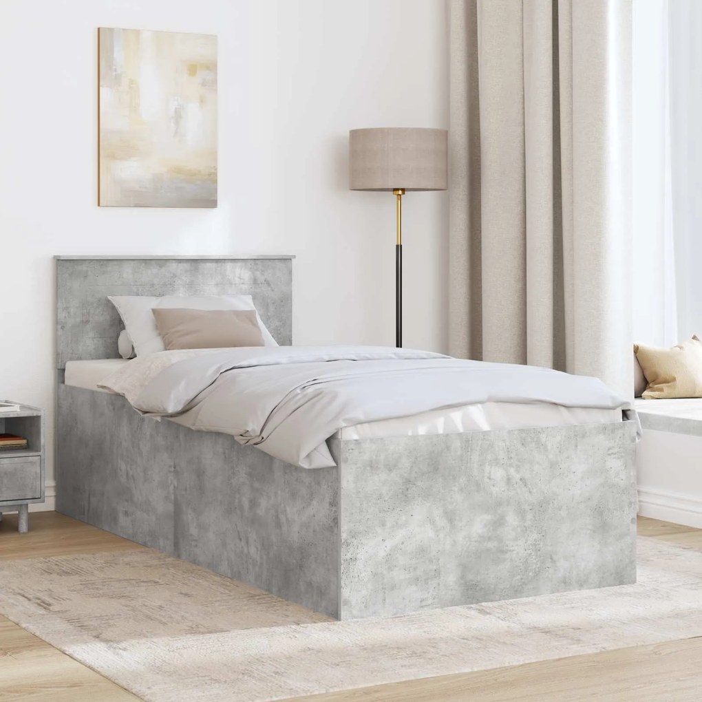 vidaXL Σκελετός Κρεβατιού με κεφαλάρι Σκυρόδεμα Γκρι 90 x 190 cm